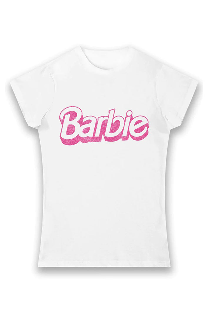 Barbie Distressed Logo Ladies T-Shirt - White