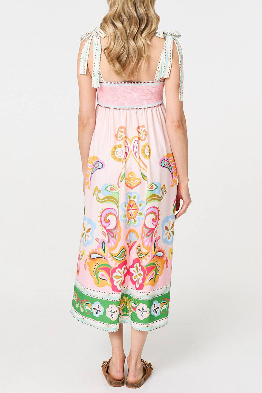 Stella Morgan Printed Tie Strap Empire Midi Dress - Pink