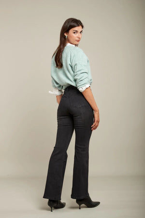 Toxik3 H2540-34 High Waist Flared Jeans - Black