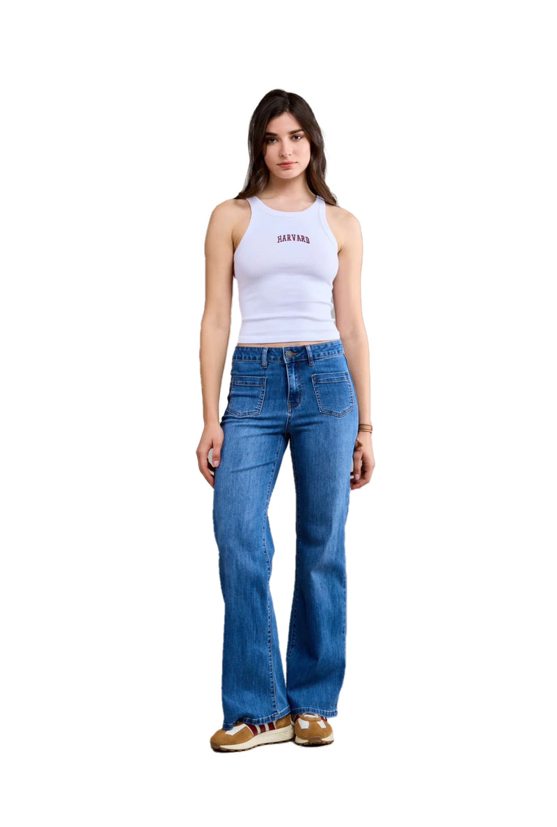 Toxik3 Women's H2747-2 Super Stretch Wide Leg Jeans - Mid Blue – db3online