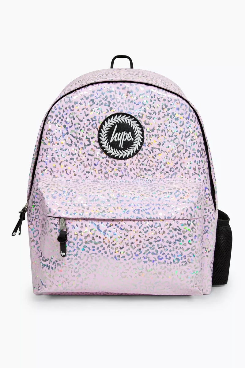 Hype Girls Pink Holographic Leopard Iconic Backpack