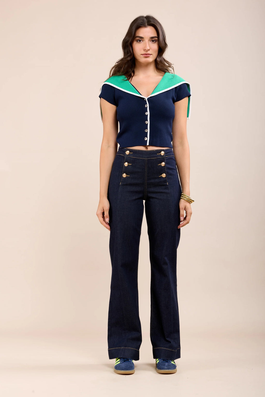 Toxik3 L21447-1 High Waist Flare Button Jeans - Blue Jeans Raw