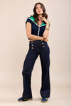 Toxik3 L21447-1 High Waist Flare Button Jeans - Blue Jeans Raw
