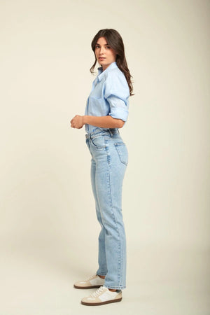 Toxik3 L21274-7 High Rise Straight Cut Jeans - Light Blue