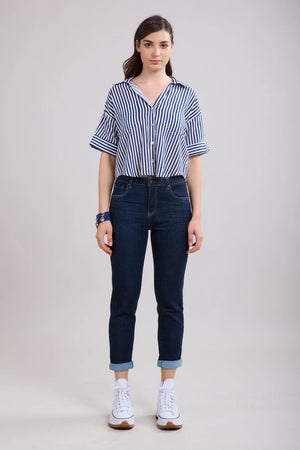 Toxik3 L20029-A High Waist Boyfriend Jeans - Raw Blue