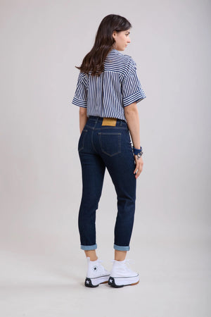 Toxik3 L20029-A High Waist Boyfriend Jeans - Raw Blue