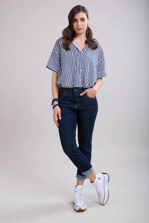 Toxik3 L20029-A High Waist Boyfriend Jeans - Raw Blue