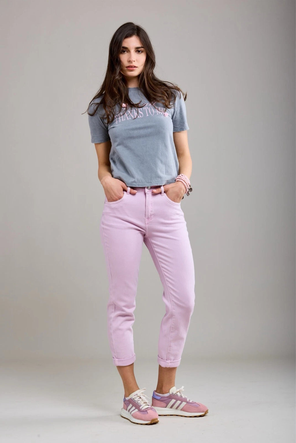 Toxik3 L20029-C17A High Waist Boyfriend Jeans - Pink