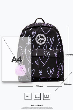 Hype Black Purple Glitter Scribble Heart Backpack – db3online
