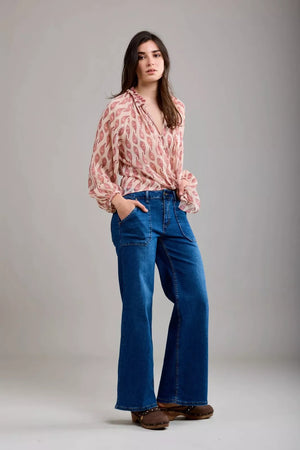 Toxik3 G0399-2 High Waist Wide Leg Jeans - Mid Blue
