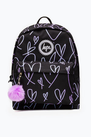 Hype Black Purple Glitter Scribble Heart Backpack