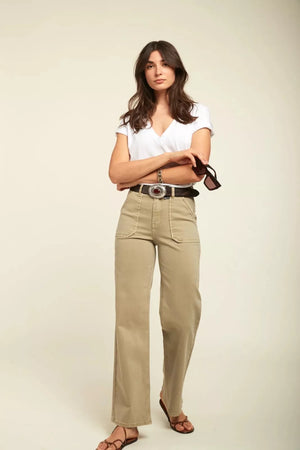 Toxik3 L21355-3 High Waist Wide Leg Jeans - Light Sage