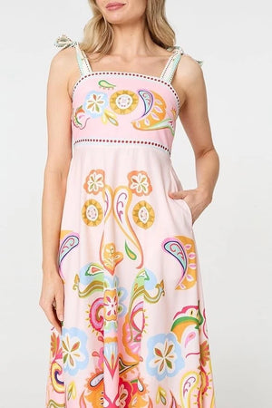 Stella Morgan Printed Tie Strap Empire Midi Dress - Pink