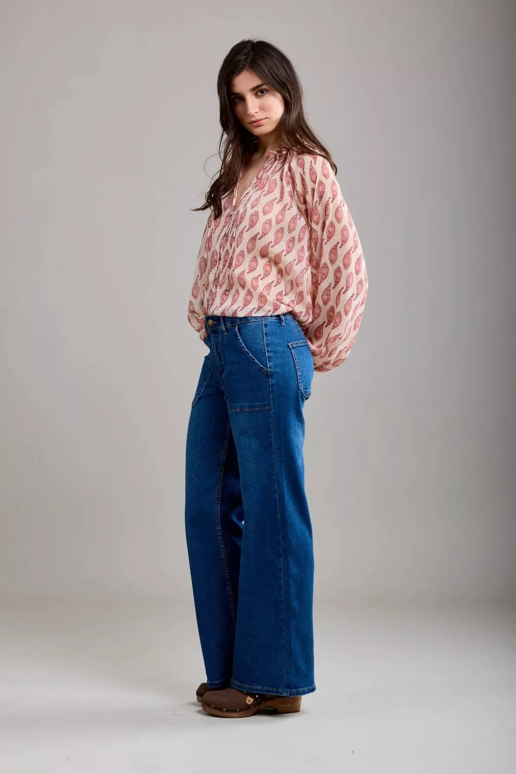 Toxik3 G0399-2 High Waist Wide Leg Jeans - Mid Blue