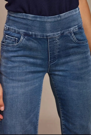 Tocada X Toxik3 Mid Rise Pull On Wide Leg Jeans - Mid Blue Wash