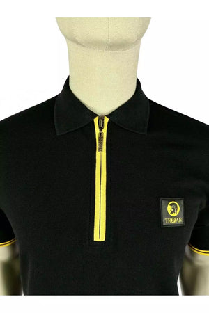 Trojan Plain Zip Pique Polo - Black