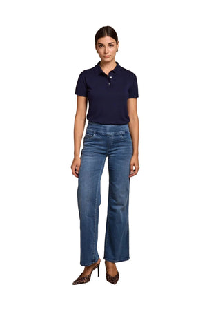 Tocada X Toxik3 Mid Rise Pull On Wide Leg Jeans - Mid Blue Wash