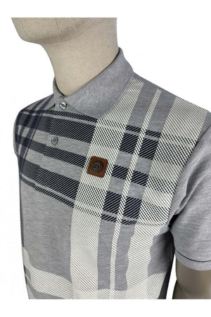 Trojan Oversize Check Panel Polo Shirt - Melange Grey