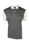 Trojan Diamond Jacquard Panel Polo Shirt - Ecru