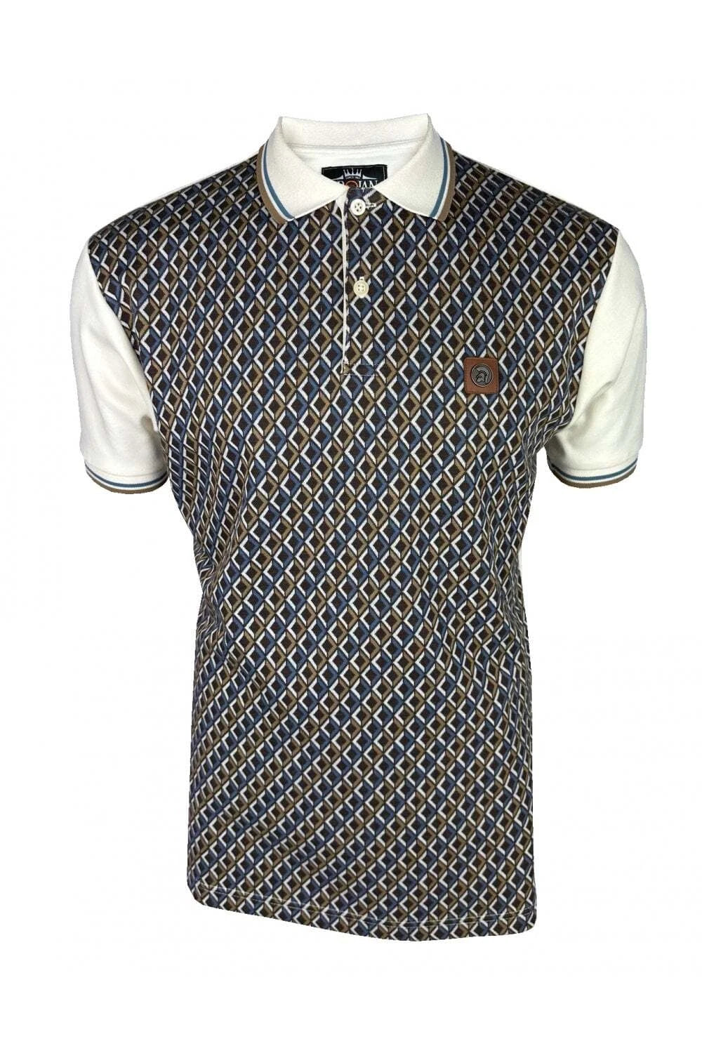 Trojan Diamond Jacquard Panel Polo Shirt - Ecru