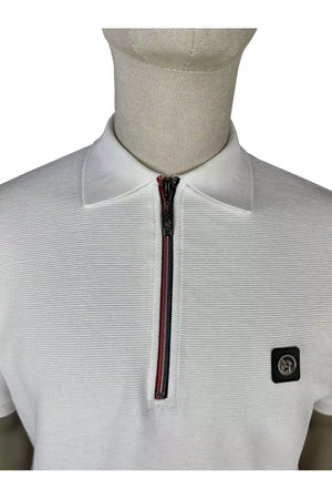Trojan Ottoman Rib Chrome-Effect Zip Polo Shirt - Ecru
