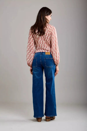 Toxik3 G0399-2 High Waist Wide Leg Jeans - Mid Blue
