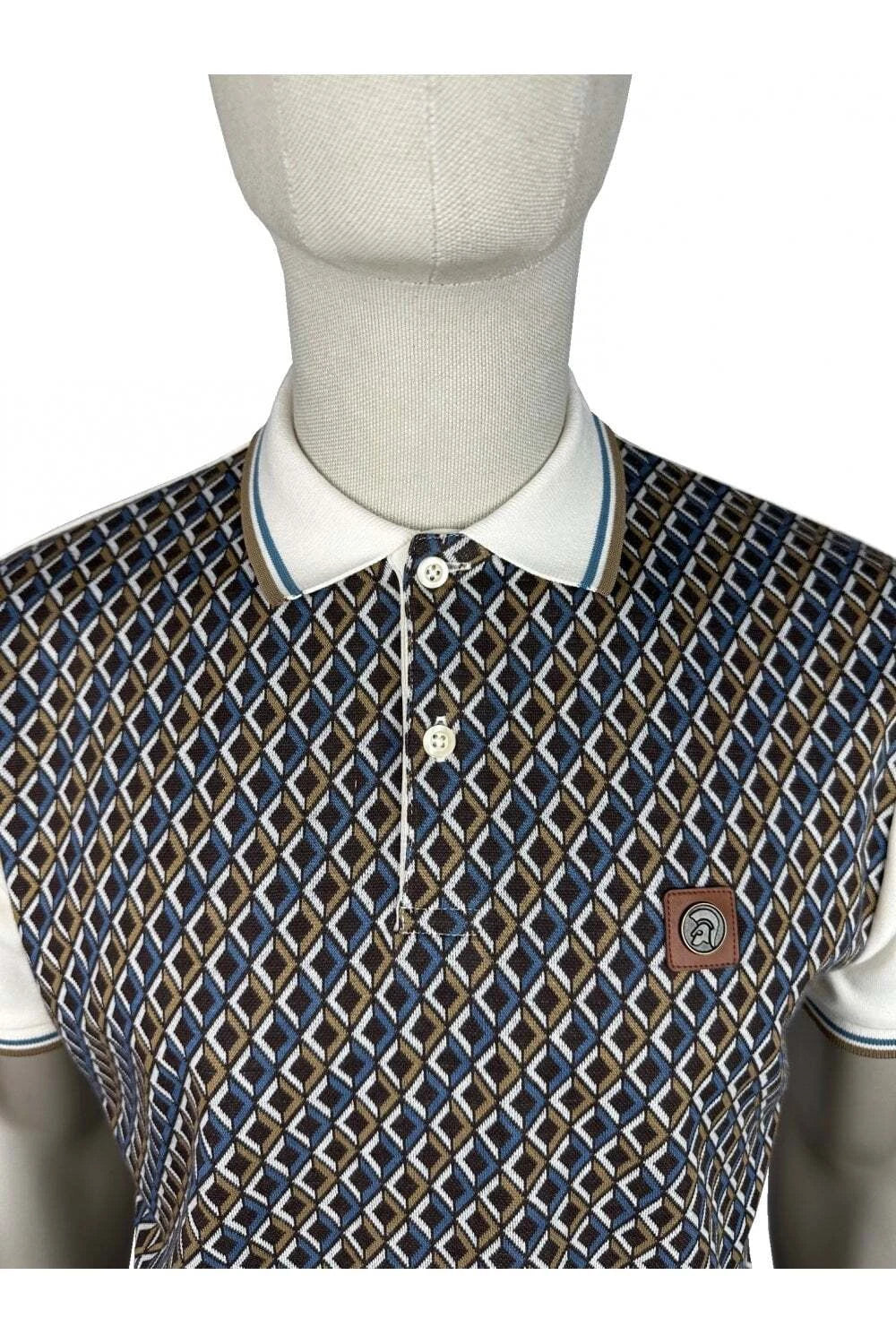 Trojan Diamond Jacquard Panel Polo Shirt - Ecru