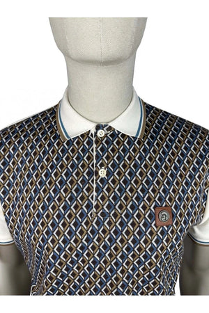 Trojan Diamond Jacquard Panel Polo Shirt - Ecru