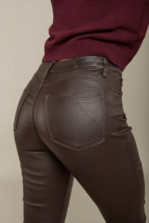 Toxik3 H2738-1 Matte Coated PU Straight Cut Jeans - Chocolate