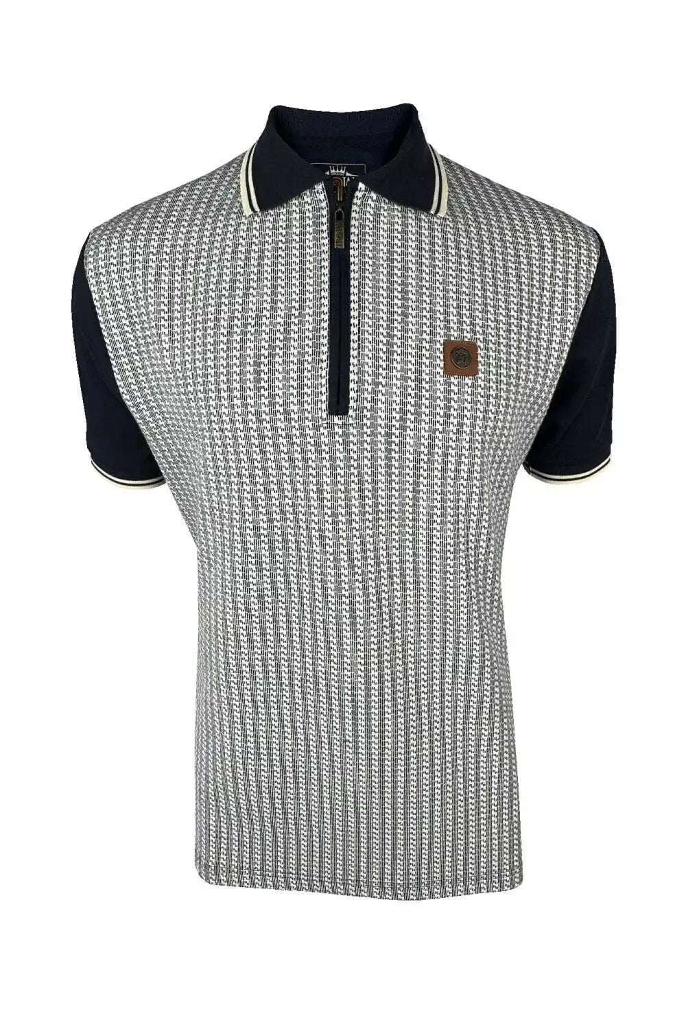 Trojan Textured Houndstooth Panel Polo Shirt - Navy