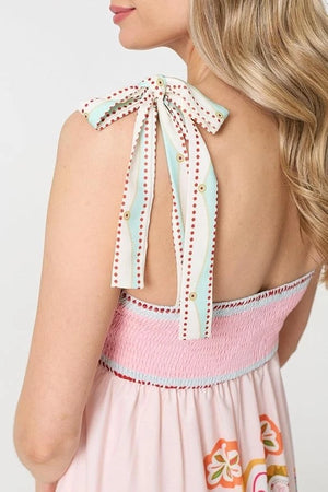 Stella Morgan Printed Tie Strap Empire Midi Dress - Pink