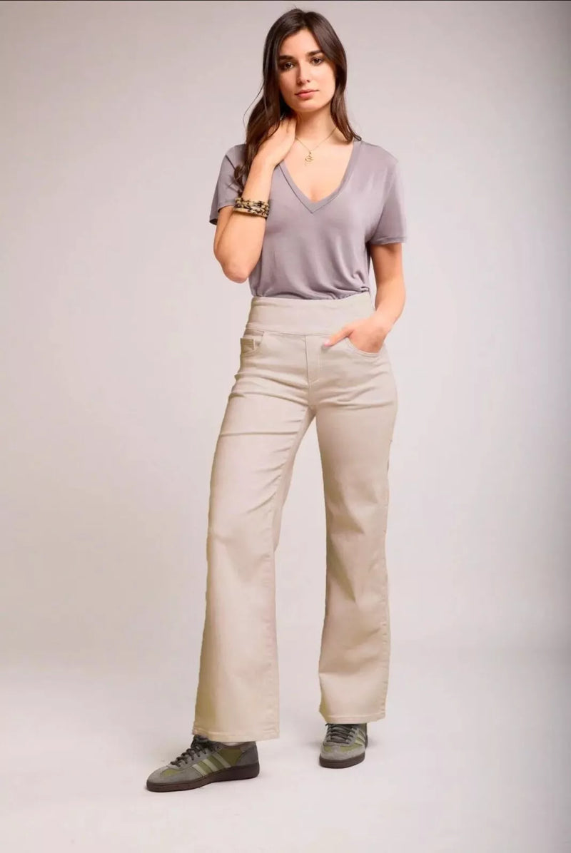Tocada X Toxik3 Mid Rise Pull On Wide Leg Jeans - Beige