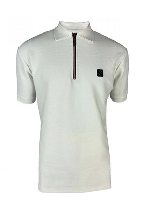 Trojan Ottoman Rib Chrome-Effect Zip Polo Shirt - Ecru