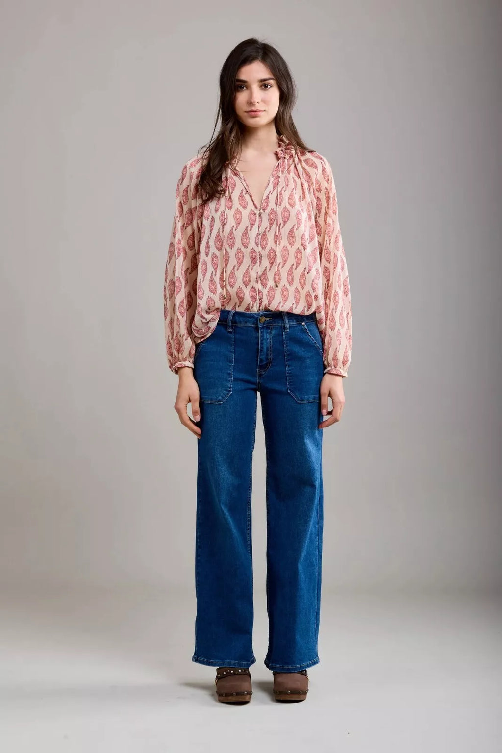 Toxik3 G0399-2 High Waist Wide Leg Jeans - Mid Blue