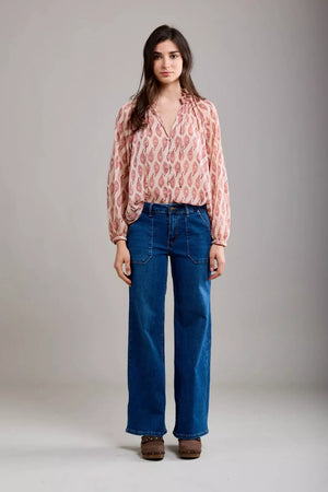 Toxik3 G0399-2 High Waist Wide Leg Jeans - Mid Blue