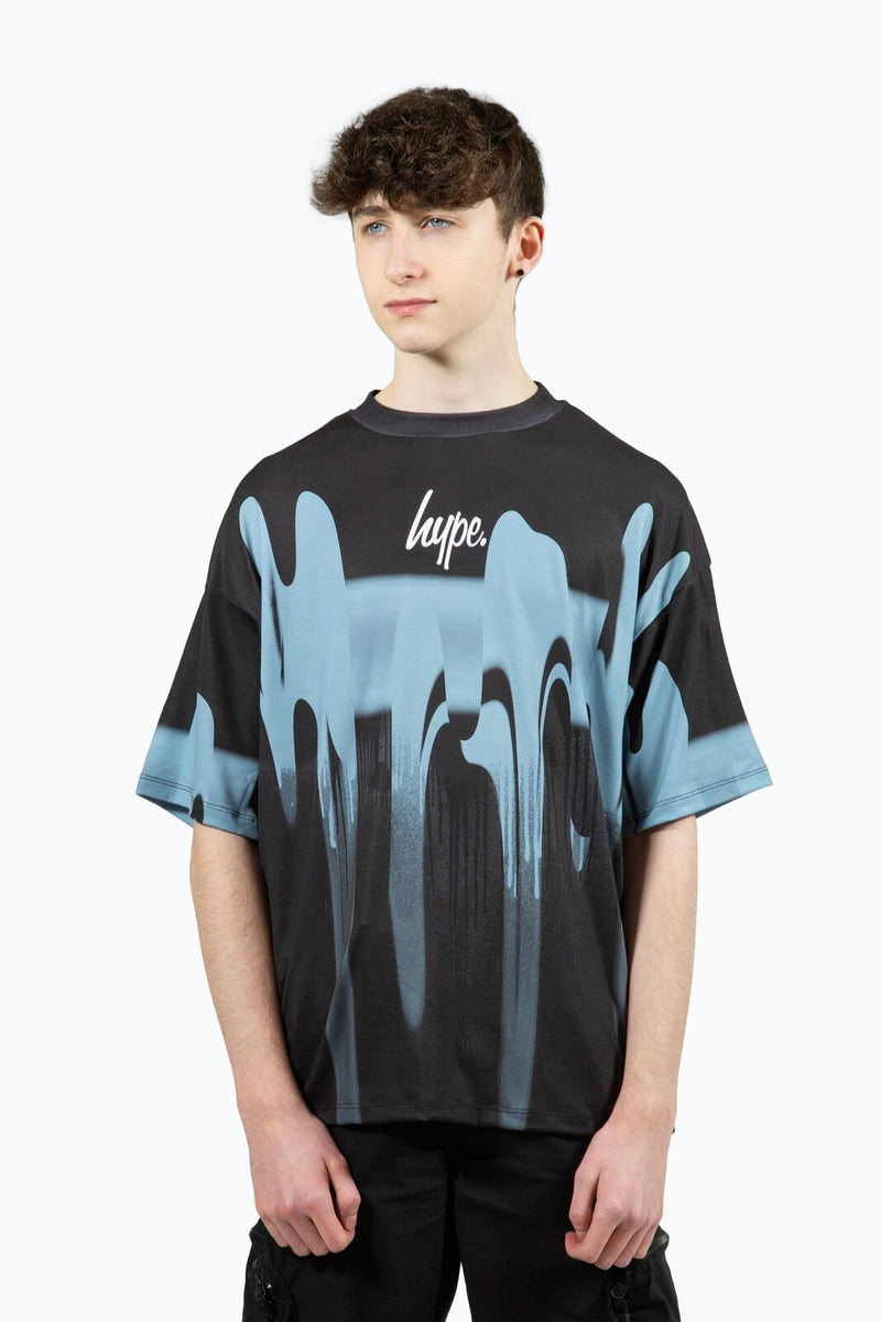 Hype Boys Multi Blue Blur Paint Small Script T-Shirt
