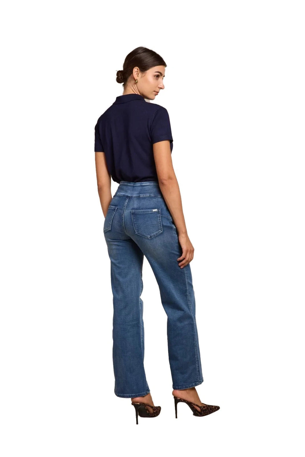 Tocada X Toxik3 Mid Rise Pull On Wide Leg Jeans - Mid Blue Wash