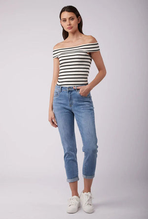 Toxik3 L20029-38 High Waist Boyfriend Jeans - Mid Blue