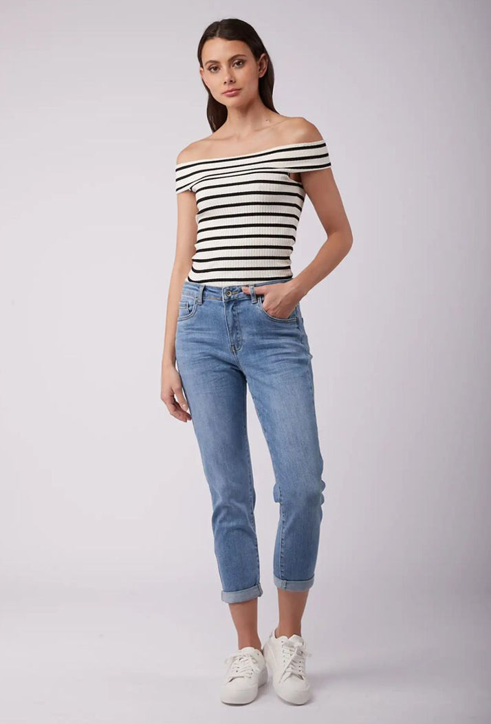 Toxik3 L20029-38 High Waist Boyfriend Jeans - Mid Blue