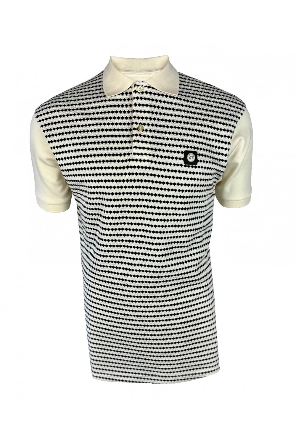 Trojan Textured Stripe Panel Polo Shirt - Ecru