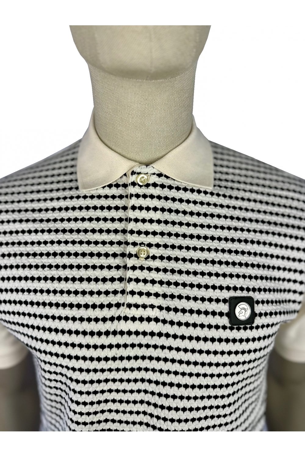 Trojan Textured Stripe Panel Polo Shirt - Ecru