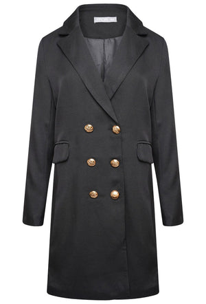 DOUBLE BREASTED LONGLINE JACKET - BLACK