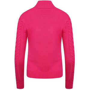 POLO NECK CABLE KNIT JUMPER - FUCHSIA PINK