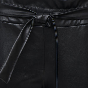 FAUX LEATHER PAPER BAG RELAXED FIT CROPPED TROUSER - BLACK