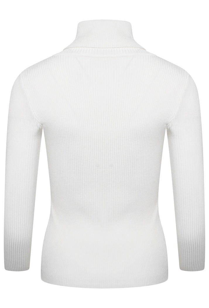 ROLL/POLO NECK RIBBED KNIT TOP - CREAM