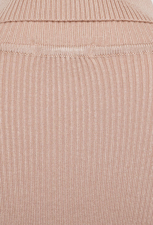ROLL/POLO NECK RIBBED KNIT TOP - BEIGE