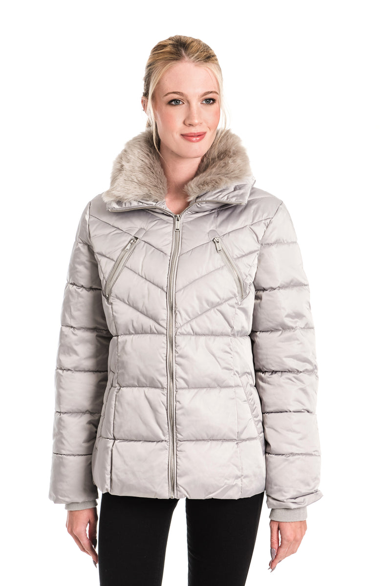 RINO & PELLE TEMMY MOONROCK FAUX FUR COLLAR QUILTED COAT