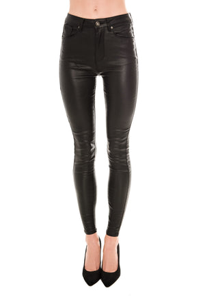 TOXIK3 H2460 REGULAR WAIST PU SKINNY JEANS - BLACK