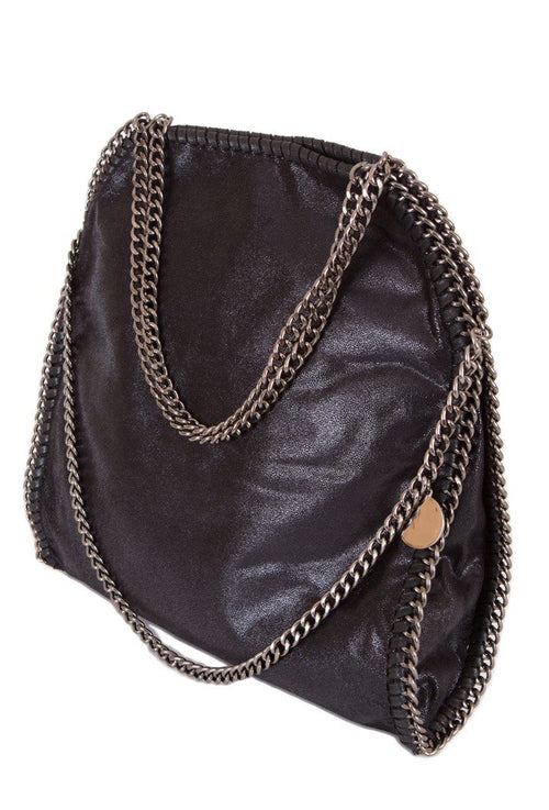 Stella Inspired Metallic Faux Suede Large Chain Bag - Black