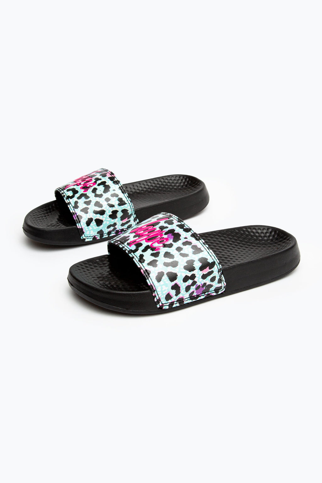 Hype Black Ice Leopard Kids Sliders